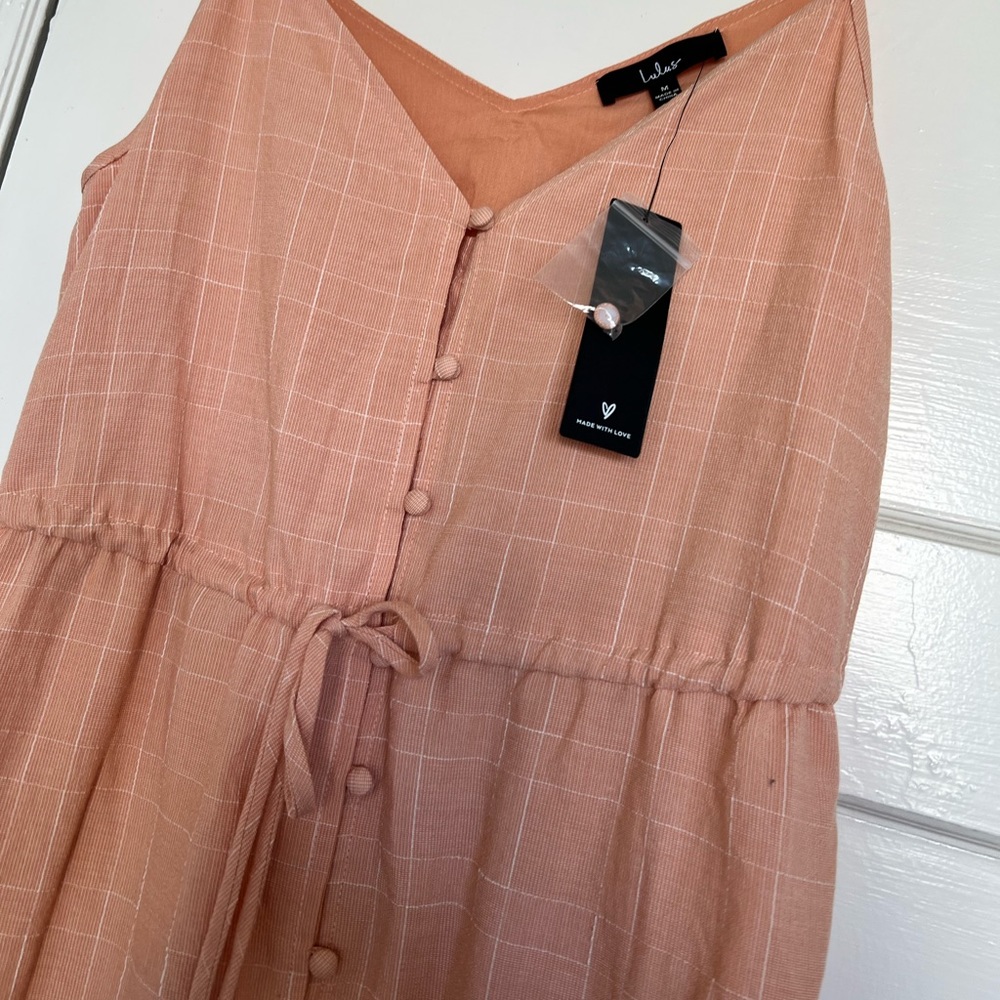 Lulu’s - Beautiful Views Peach Button-Front Ruffled High-Low Midi Dress - M - Picture 4 of 8